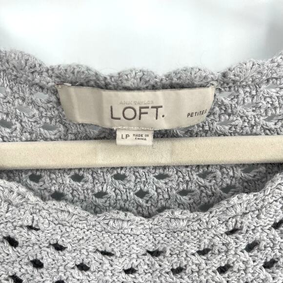 LOFT Cotton Open Knit Sweater Gray Size Large Petite - Picture 3 of 5